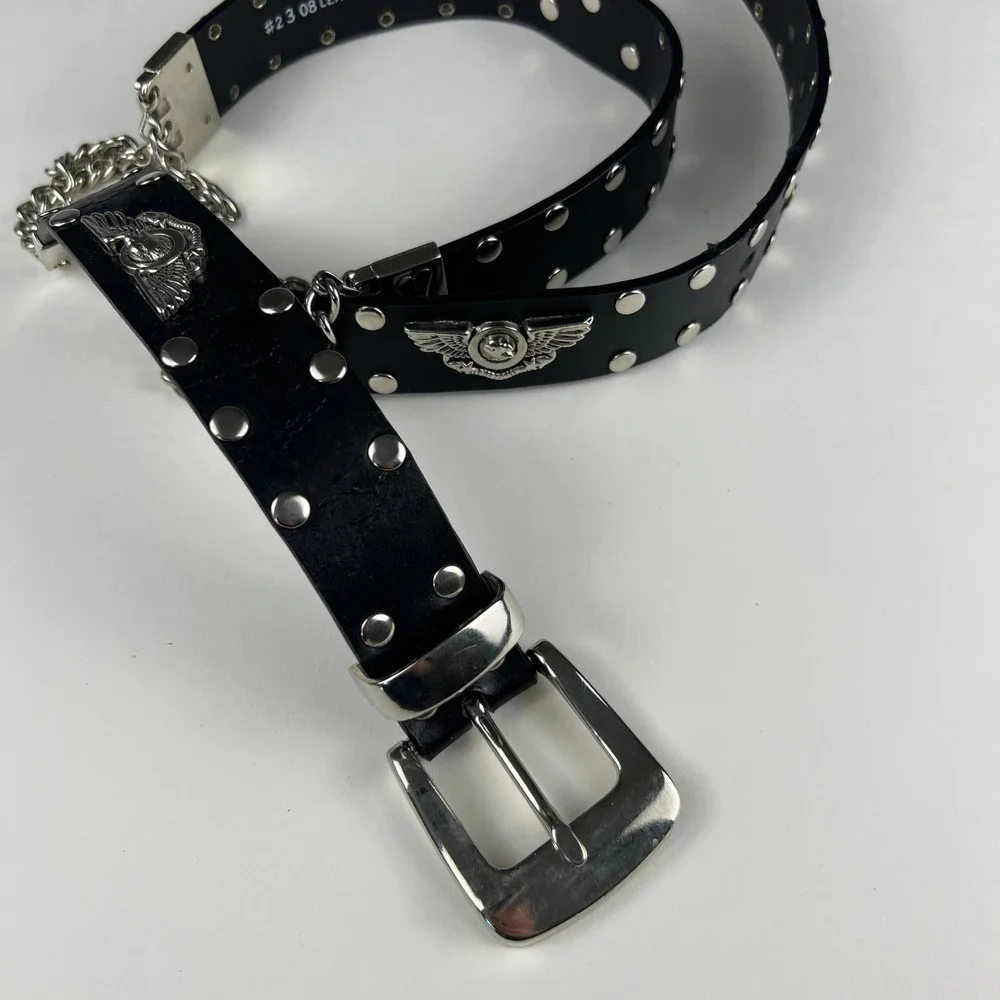 Harley-Davidson Belt Mens XL 40 Black Studded Chain Winged Skull Biker Moto USA